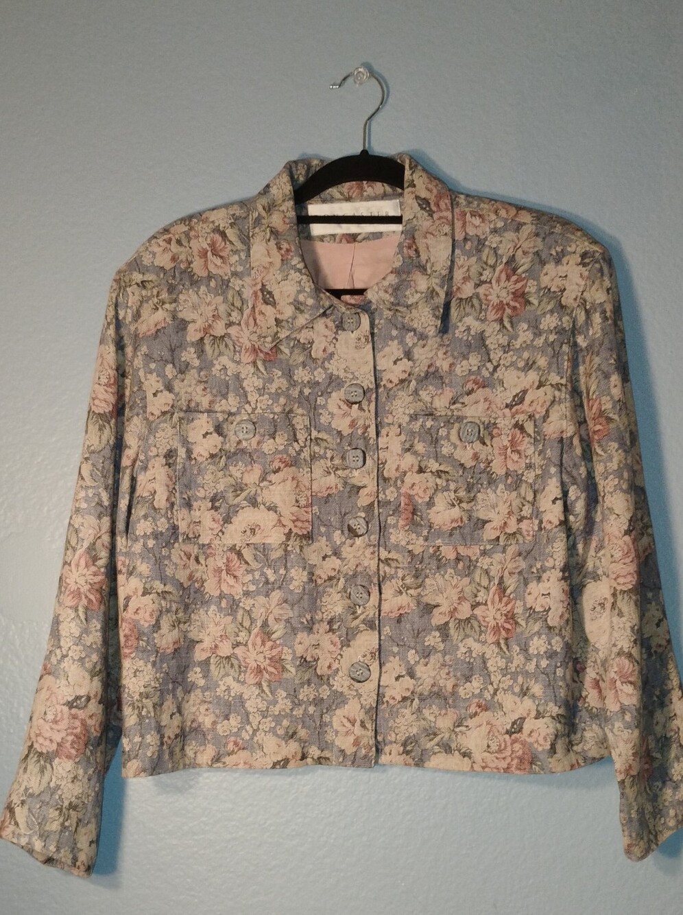 Doncaster Floral Quilted Cropped Jacket in Blue and Pink